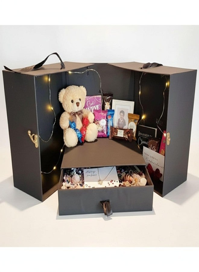 Intactmedia Card Board Surprise Cake Box Gift - Black/Fancy Surprise Cake Box with One Drawer Gift Box with Ribbon | Empty Boxes for Wedding Gift | Anniversary Gift | Corporate Gifting 500g - Image 5